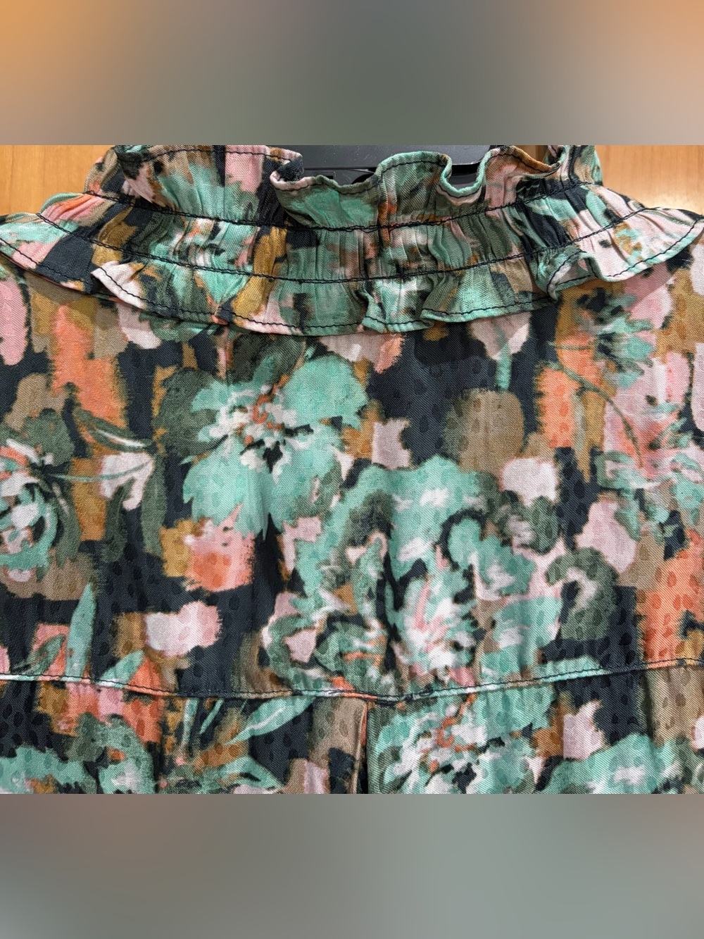 Democracy Floral Ruffle V-Neck Blouse S - Picture 13 of 14